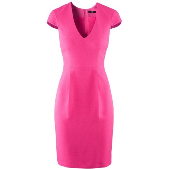 H&M Dresses & Skirts - H&M Hot Pink Cap Sleeve V-Neck Sheath Dress
